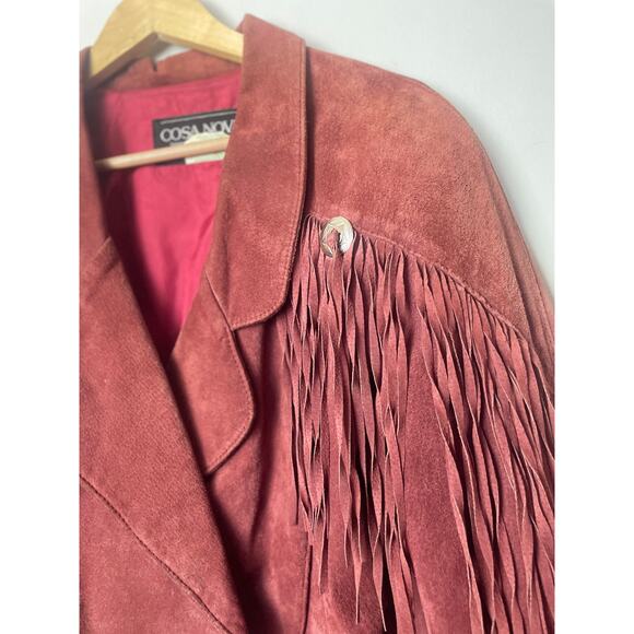 Vintage Cosa Nova Western Women’s Jacket Long Fringe Size Medium Rust Orange Red - Picture 3 of 16